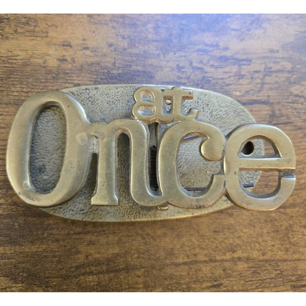 Vintage Solid Brass Metal "At Once" Office Desk Memo Clip Paper Weight